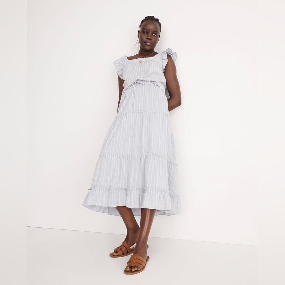 Madewell Striped Pull-On Ruffle Tiered Maxi Skirt NWT